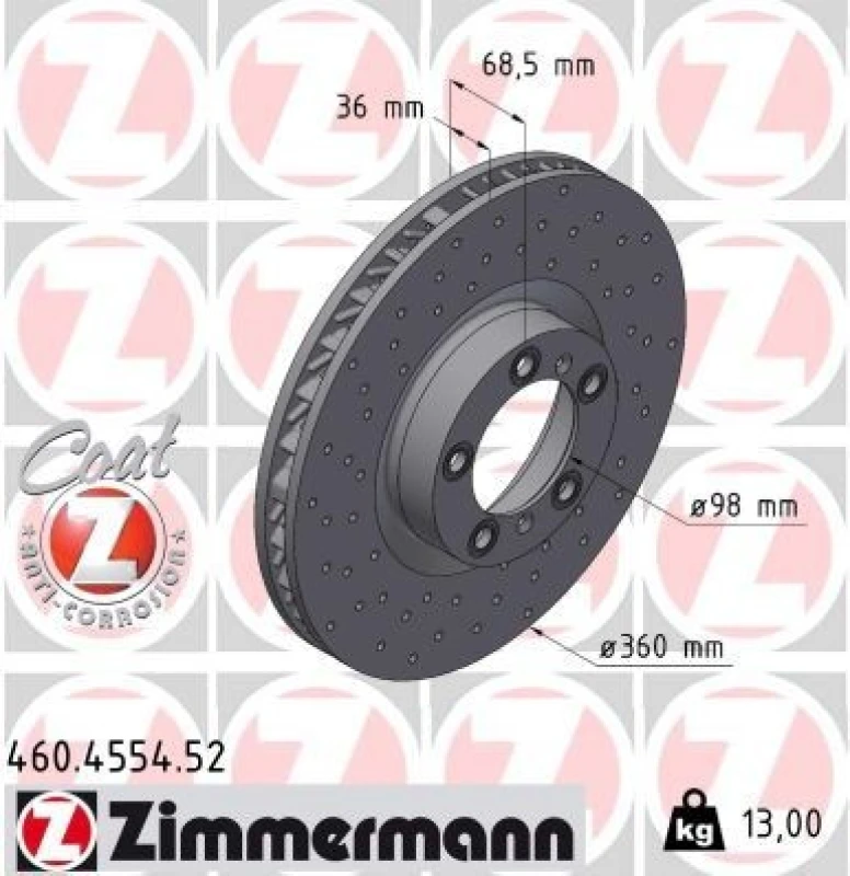 Image of ZIMMERMANN Brake disc ZIMMERMANN 460.4554.52