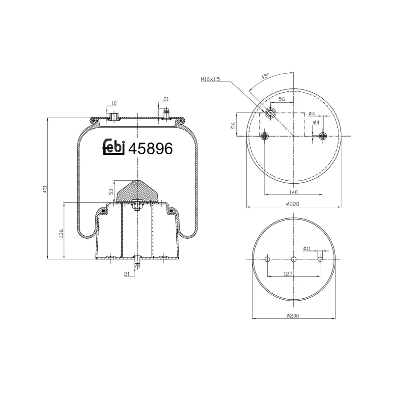 Image of FEBI BILSTEIN 45896 Boot, air suspension non-steered leading axle Boot,air suspension (324)