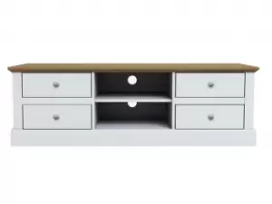 Image of LPD Devon White and Oak 4 Drawer TV Cabinet Flat Packed