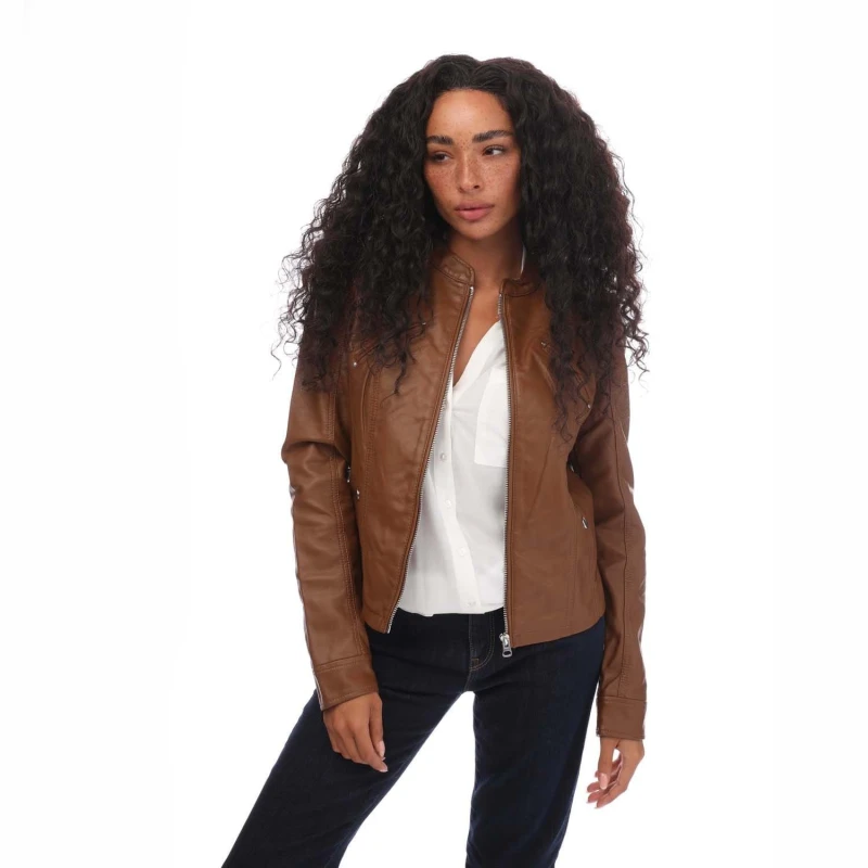 Image of Vero Moda Favodona Faux Leather Jacket - Brown Brown 8