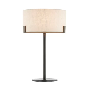 image of Hayfield Table Lamp Brushed Bronze Effect Plate & Natural Linen 1 Light IP20 - E27