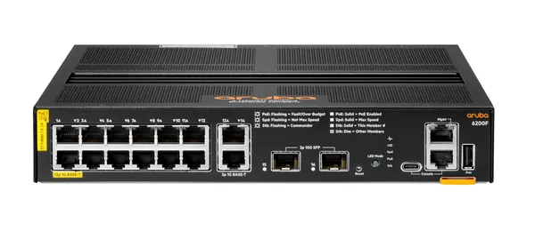 image of HPE Aruba Networking C-Port 6200F 12G 12-Port PoE+ with SFP+ L3 Managed Rack Mountable Switch 139W R8Q72A