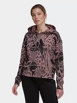 Image of adidas Future Icons Animal Print Hoodie, Brown Size XL Women
