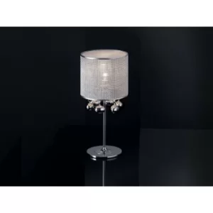 image of Schuller Andromeda Chrome Table Lamp, Cylindrical Vinyl Mesh Shade, Crystal Chains