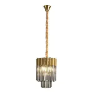 image of Poland Ceiling Pendant Round 4 Light E14, Brass, Smoke Sculpted Glass