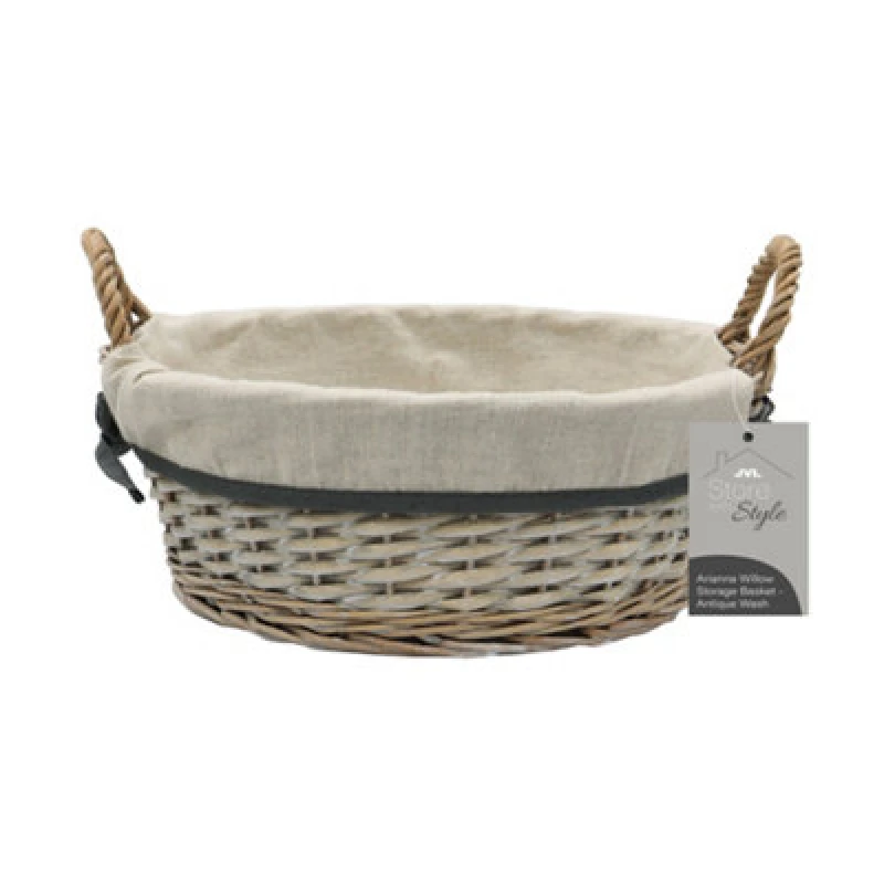 Image of JVL Arianna Round Willow Storage Baskets, Grey Wash Mid Grey