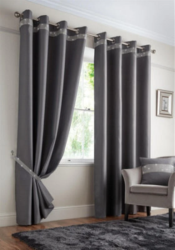 Image of Luxury Living Palace Diamante Ring Top Blackout Curtains Silver