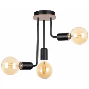 image of Keter Lighting - Keter Megan Multi Arm Semi Flush Ceiling Light Wood, Black, 25cm, 3x E27