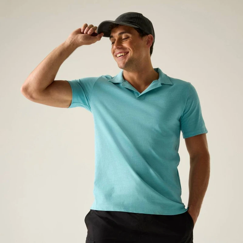 Image of Regatta Mens Hadvo Open Neck Cotton Polo in Light Blue Size: Medium Light Blue Male M