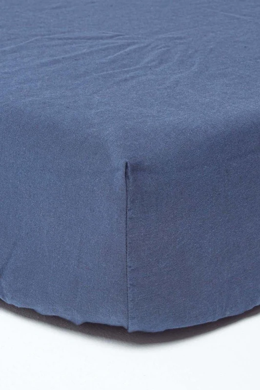 Image of Homescapes Navy Blue Linen Deep Fitted Sheet, Single