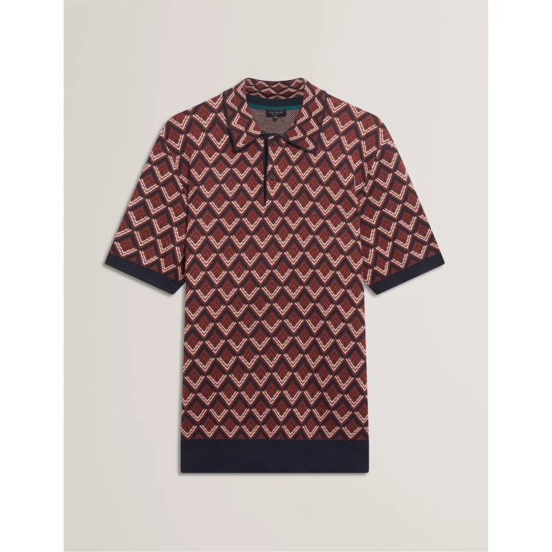 Image of Ted Baker Mens Jacquard Short-Sleeve Polo Shirt Maroon male S (2)
