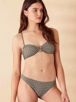 Image of Accessorize Jacquard Pattern Bandeau Bikini Top, Green, Size 6, Women