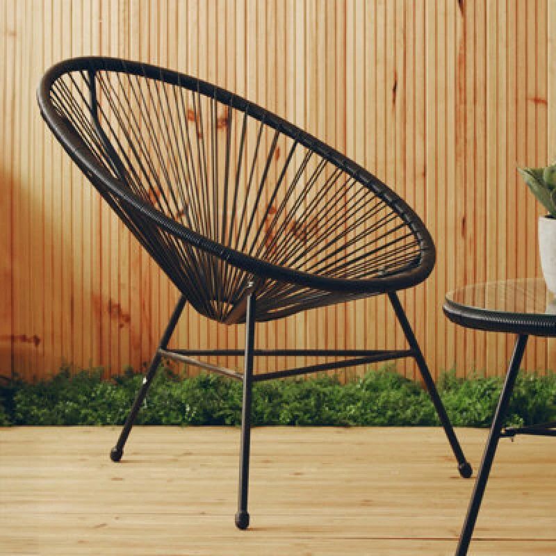 Image of Premier Housewares Premier Housewares - Interiors by Premier Steel Black Rattan 3 Piece Patio Set, Sturdy Table And Chairs, Outdoor Round Table And Ch