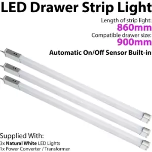 Image of 3x 900mm LED Drawer Strip Light AUTO ON/OFF PIR SENSOR Kitchen Cupboard Door
