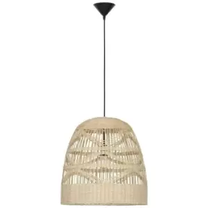 Image of Merano - Land 46cm Dome Pendant Ceiling Light Natural Rattan Black Fabric Wire, Base LED E27