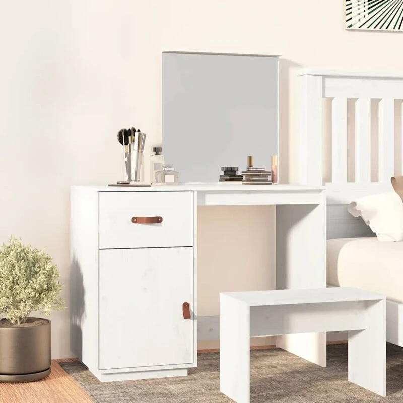 Image of Vidaxl Dressing Table White 95X50X134cm Solid Wood Pine, White 820088