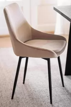 Image of Pair Of Cream Velvet Padded Dining Chair With Black Metal Legs