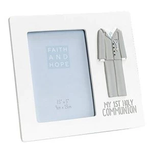 image of 3.5" x 5" - Faith & Hope Grey Suit My 1st Communion Frame