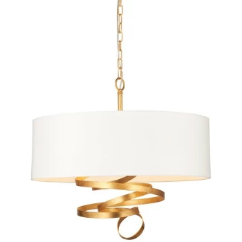 image of Merano Sanremo 3 Light Ceiling Pendant Gold Leaf & Ivory Cotton Fabric