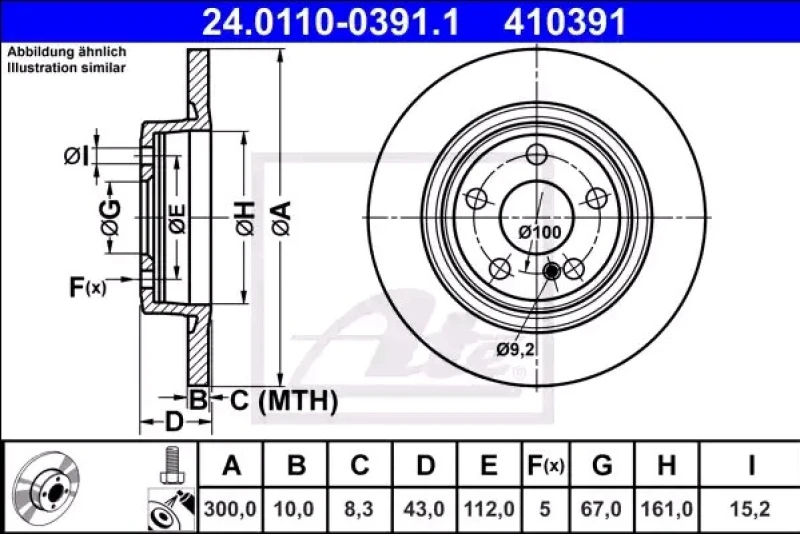 Image of ATE 24.0110-0391.1 Brake disc solid, Coated, Alloyed/High-carbon, with bolts/screws Brake Disc (82)