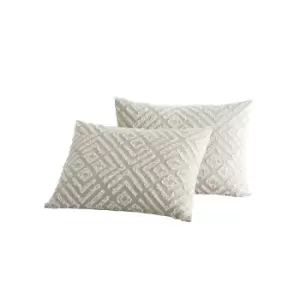 image of Peri Home Clipped Diamonds Standard Pillowcase, Linen