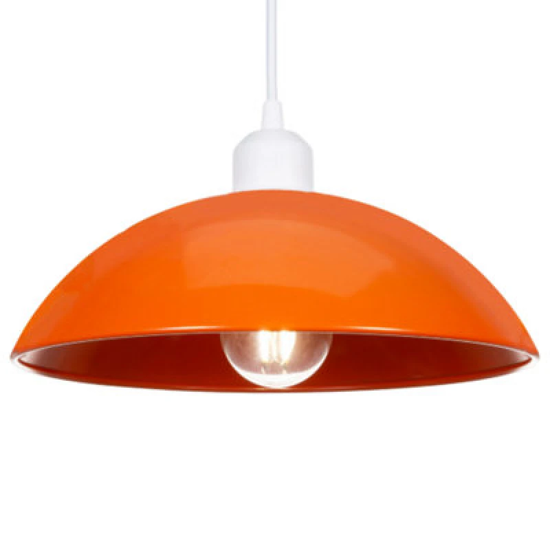 Image of Happy Homewares Industrial Retro Designer Orange Gloss Disc Metal Ceiling Pendant Lighting Shade