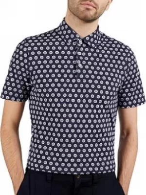 Image of Ted Baker Edaname Geo Print Polo Shirt, Navy, Size 2, Men
