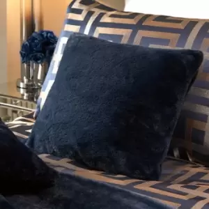 Image of Soiree Lucie Soft Faux Fur Teddy Fleece Filled Cushion, Navy, 43 x 43 Cm