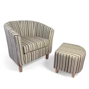 Image of Shankar Tub Chenille Stripe Duck Egg Chair & Stool Set