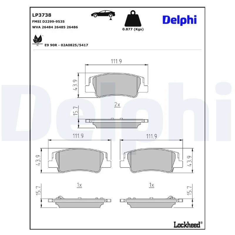 Image of DELPHI Brake pad set DELPHI LP3738