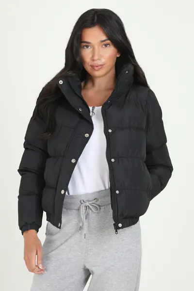 Image of Brave Soul 'Slay' Funnel Neck Padded Puffer Jacket Black