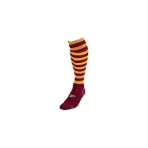 image of Precision Unisex Adult Pro Hooped Football Socks (7 UK-11 UK) (Maroon/Amber Glow)