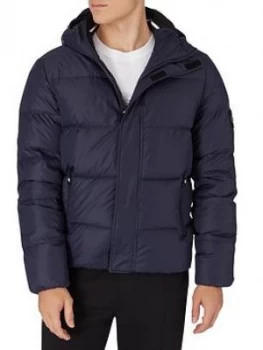 Image of Calvin Klein Jeans Hooded Down Padded Jacket - Navy Size M Men
