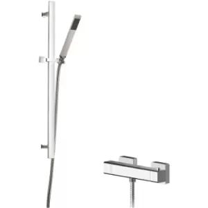 image of Windon Square Thermostatic Bar Shower Valve with Sheer Slider Rail Kit - Chrome - Hudson Reed