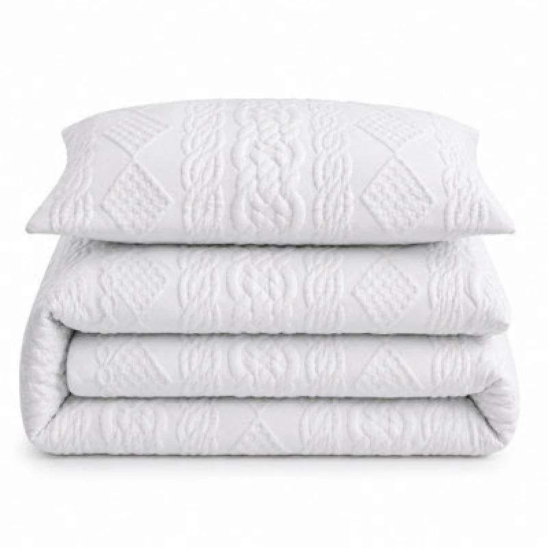 Image of Velosso White Quilted Knit Pinsonic Duvet Cover And Pillowcase Set Single