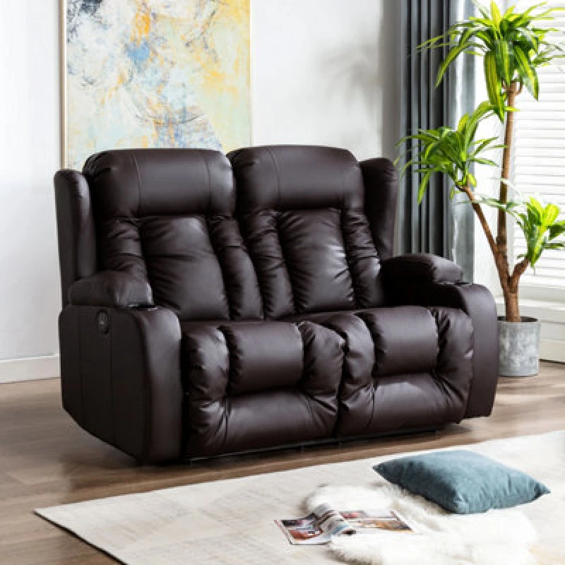 Image of More4Homes Caesar 2 Seater Electric High Back Bonded Leather Recliner Sofa Brown