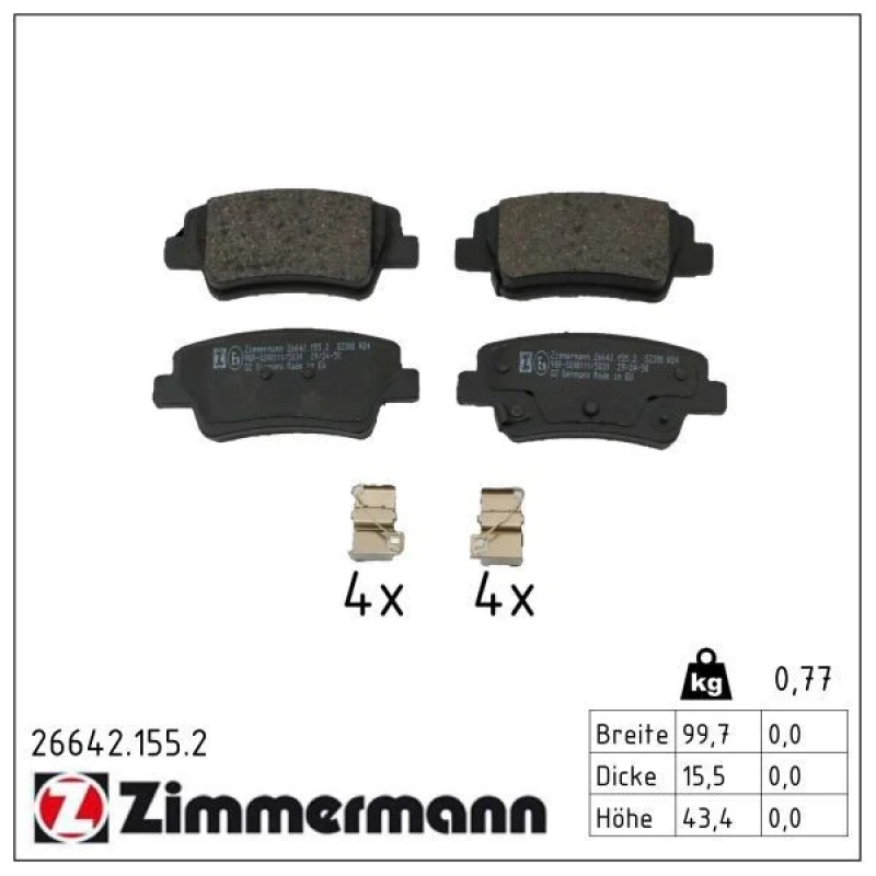 Image of ZIMMERMANN Brake pad set ZIMMERMANN 26642.155.2