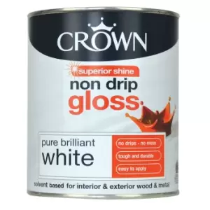 image of Crown Pure Brilliant White - Non Drip Gloss Paint - 750ml