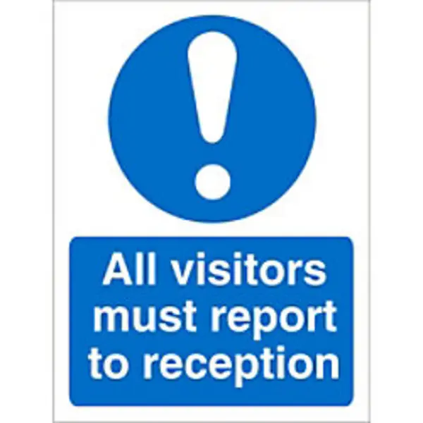 Image of SECO by Stewart Superior Seco Mandatory Safety Sign All Visitors Must Report to Reception Self Adhesive Vinyl 150 x 200mm - M227SAV150X200 M227SAV150X