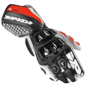 Image of Spidi Carbo Kangaroo Black White Red Motorcycle Gloves 2XL