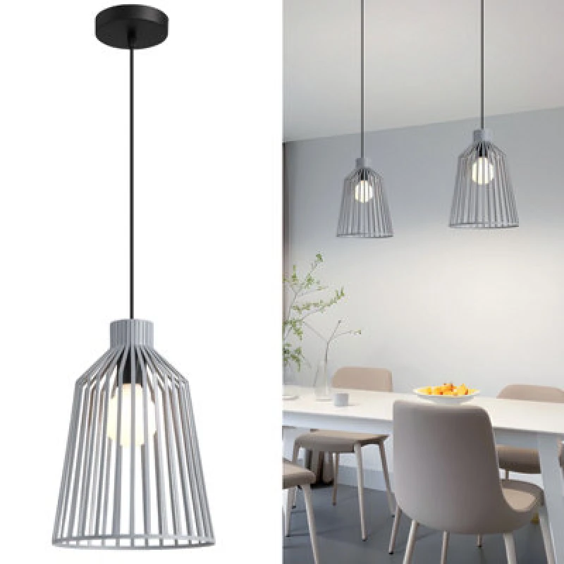 Image of Harper Living Pendant Ceiling Light, Pendant Light With Cage Shade, E27 Cap Type, Vintage Hanging Lights, Grey