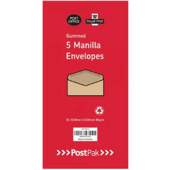 image of Envelopes Dl Gummed Manilla 70Gsm Pack of 250 POF27432