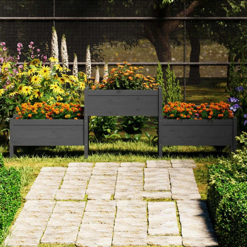Image of vidaXL Planter Grey 245.5x44x75cm Solid Wood Pine, Grey 822254