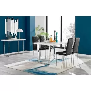 Image of Furniture Box Kylo White High Gloss Dining Table and 4 Black Milan Chrome Leg Chairs