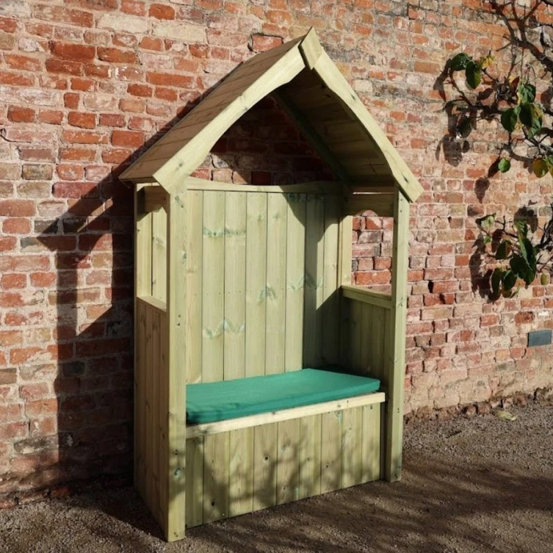 Image of Churnet Valley Garden Furniture Ltd Willow 2 Seat Storage Arbour - Set of Waterproof Cushions Included in Light Tan Light Tan Unisex