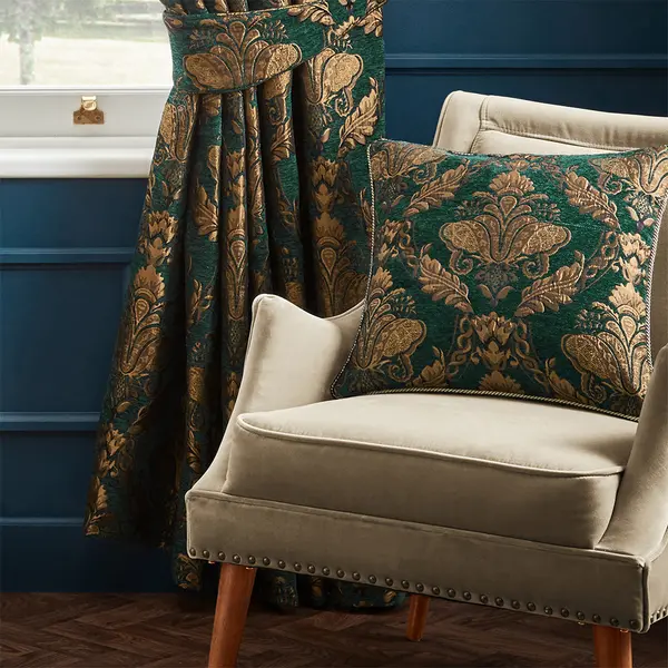Image of Shiraz Traditional Jacquard Cushion Emerald, Emerald / 58 x 58cm / Polyester Filled