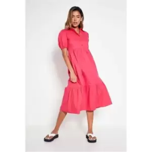 Image of I Saw It First Woven Button Front Collared Short Sleeve Midi Dress - Pink