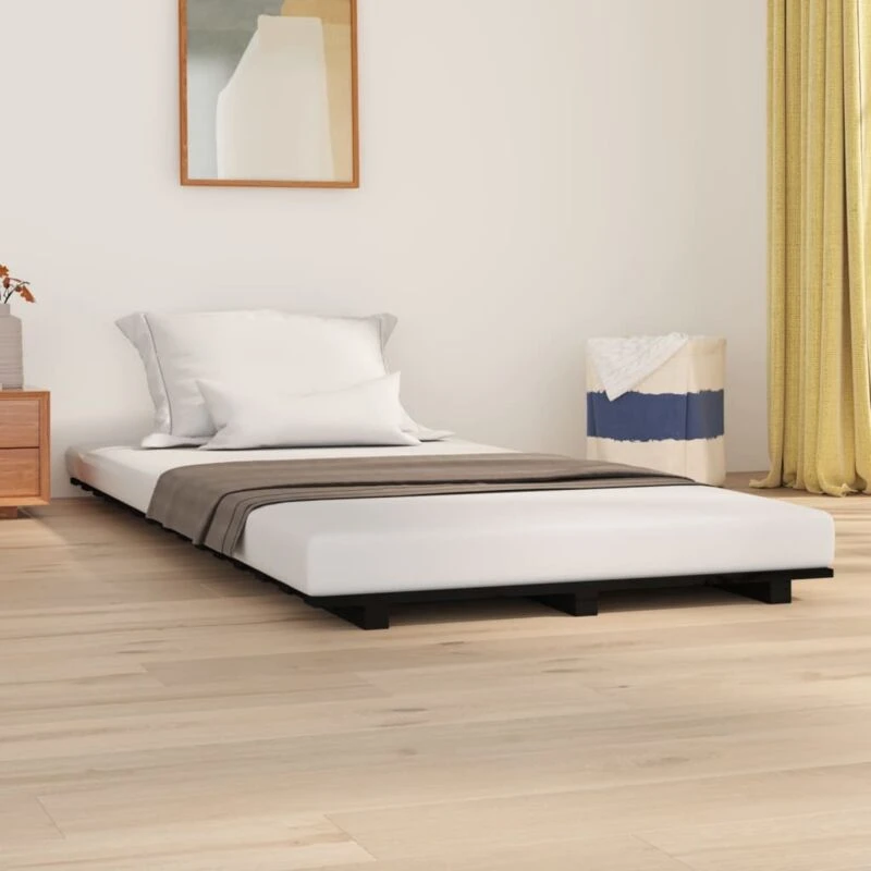 Image of Vidaxl Bed Frame Black 75X190 Cm 2ft6 Small Single Solid Wood Pine, Black 824597