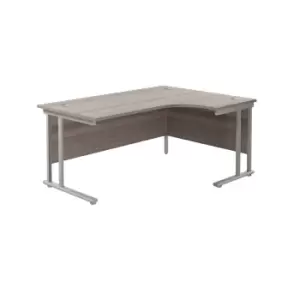Image of Twin Upright Right Handed White Frame Radial Desk with Pedestal - 1800mm - Grey Oak