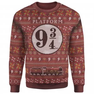 image of Harry Potter Platform 9 3/4 Christmas Knitted Jumper - Burgundy - M